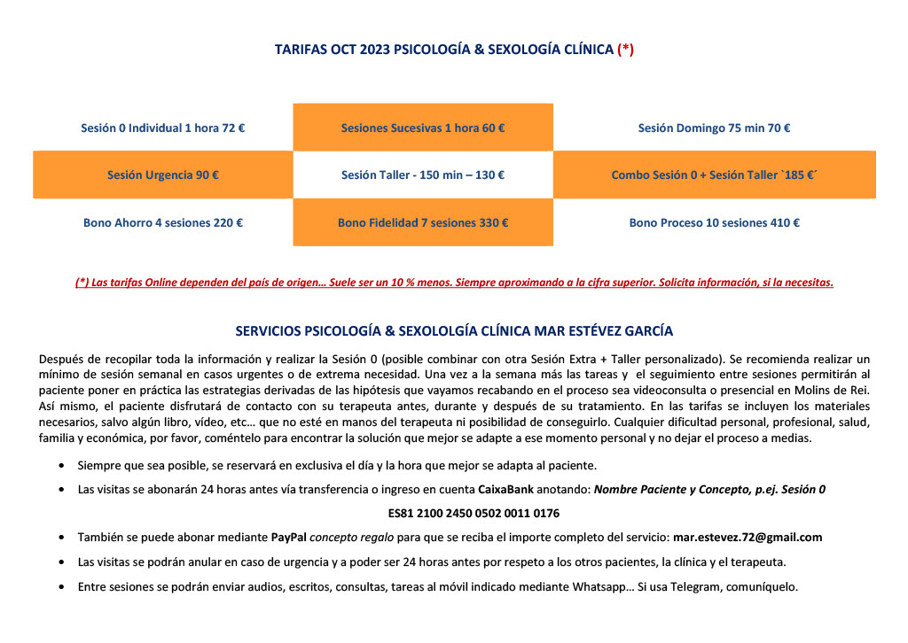 Nuevas Tarifas e Información Importante Sesiones y Terapias